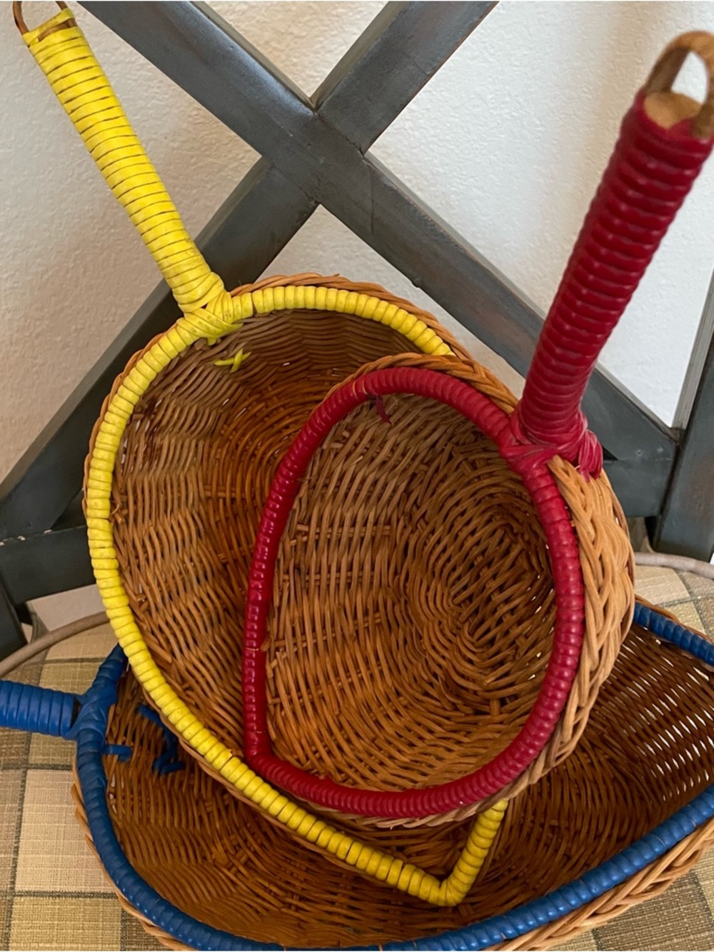Vintage Set Of 3 Wicker Nesting Scoops Hanging Nesting Baskets Teardrop Wicker